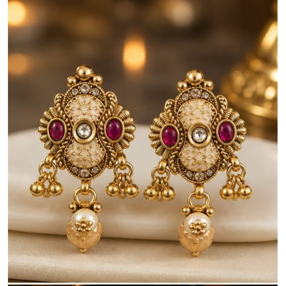 RIVORAH Ruby Pearl Drop Earrings