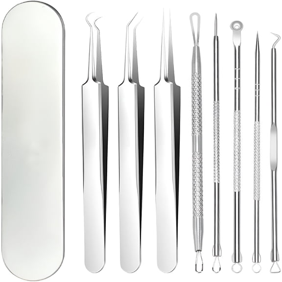 ACDANC Blackhead and Splinter Remover Tool Kit, 8pcs Comedone Pimple Popper Tool Acne Extractors, Blemish Remover Ingrown Removal Kit, Whitehead Popping Skincare Tools for Face and Nose