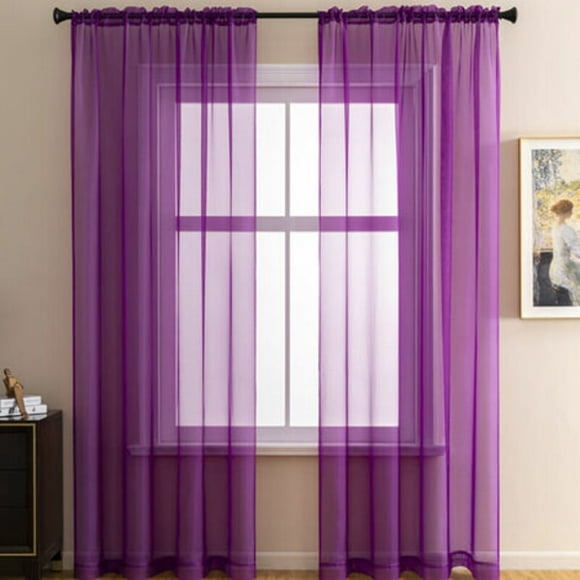 Voile Curtain Purple 140x160cm Soft Short Curtain Rod Pocket Ready to Hang Semi-Sheer Indoor Voile Curtain Set of 2
