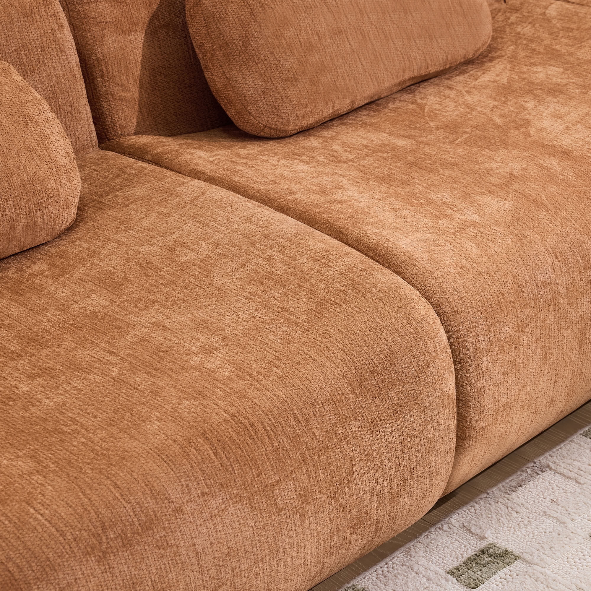 MAYEERTY 3+1 Seat Modular L-Shaped Sectional Sofa with Ottoman, Chenille Upholstered Deep Seat Couch with 3 Throw Pillows, No Assembly for Living Room Bedroom Apartment Small Spaces