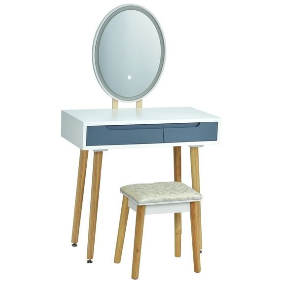 Gymax Makeup Vanity Dressing Table Set w/ Touch Screen Padded Stool Gray