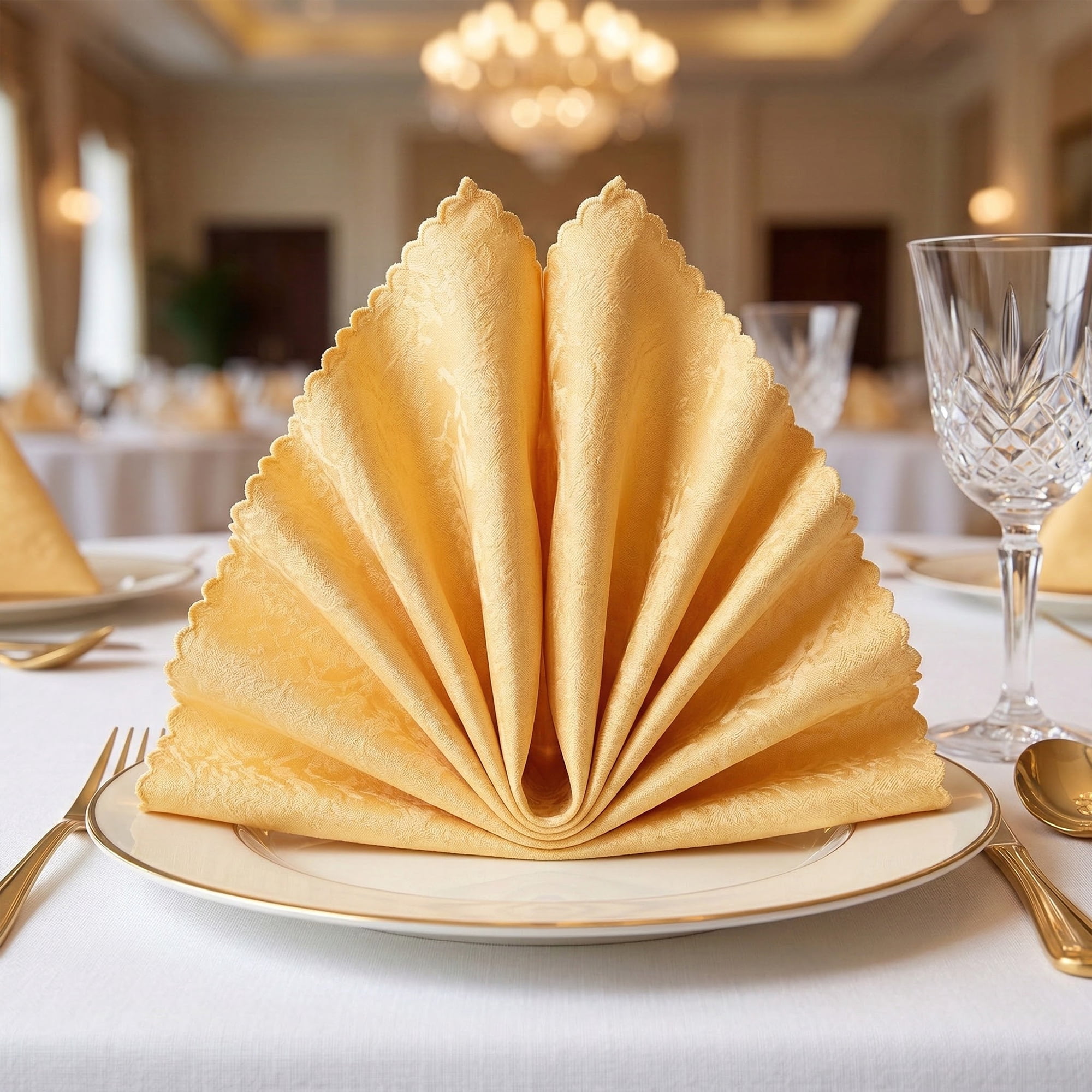 Unique Bargains 12Pcs Reusable Party Cloth Napkins Gold 19x19inch