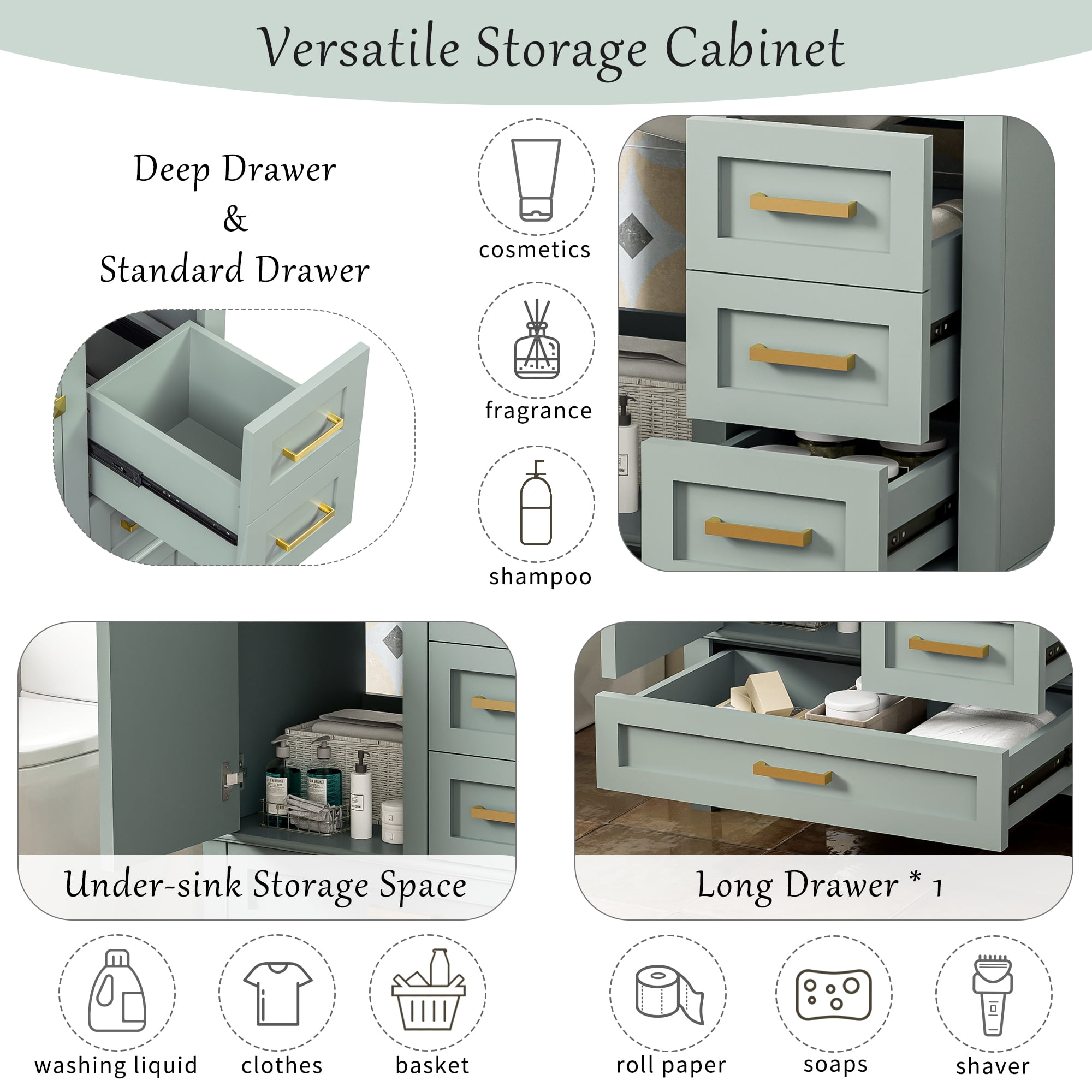Euroco 30" Bathroom Vanity with Ceramic Sink, Soft-Close Doors & Drawers, Modern Design with Ample Storage