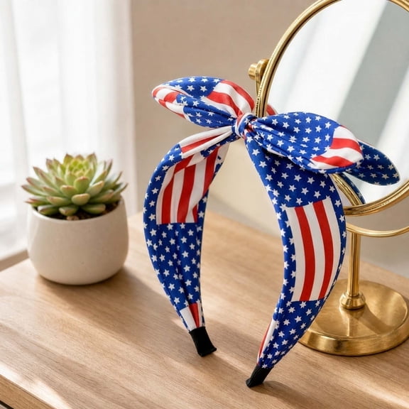 American Flag Bow Headband, USA Star Stripes Knotted Hair Band for 4th of July Independence Day Patriotic Party Women Accessories