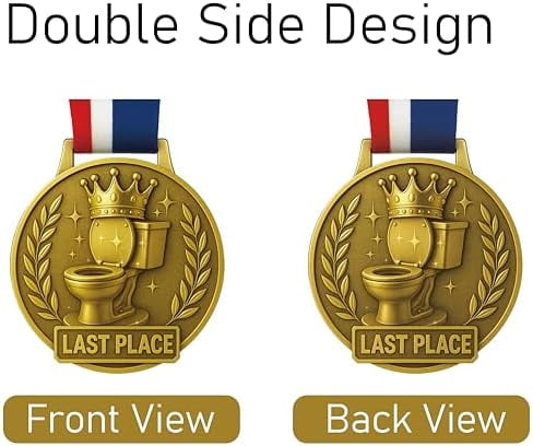 Last Place Award Medal – 3 Inch Funny Gag Trophy with Ribbon – Loser Prize for Parties, Fantasy Leagues, Office Games & White Elephant Gifts