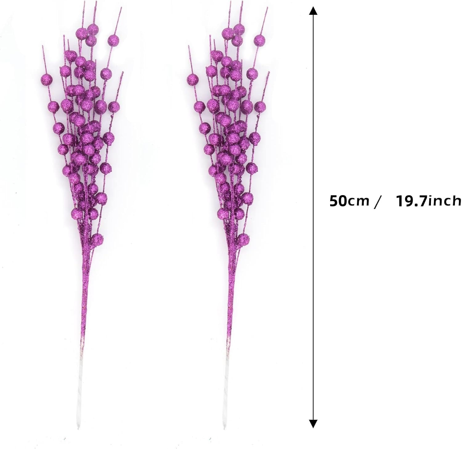 LQQBOX 30 Purple Artificial Glitter Berry Stems 19.7" Fake Christmas Picks Decorative Glitter Sticks for Christmas Tree DIY Wreath Crafts Fireplace Decor