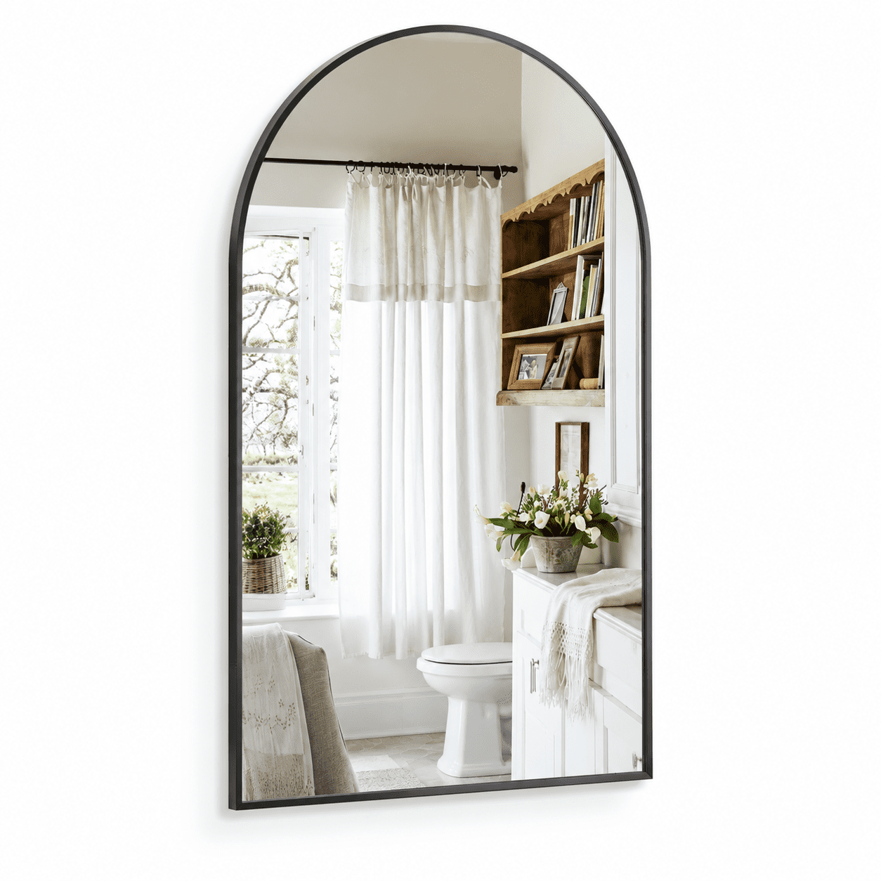 Black 36 L x 24 W Arched Wall Mirror with Metal Frame for Vanity Entryway Bedroom