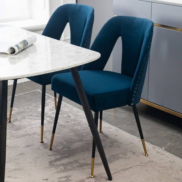 Upholstered Velvet Dining Chairs, Accent Chairs with Nailheads and Gold