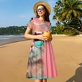 thumbnail image 4 of Fotbe Cool Cat Pink Sunglasses Pattern Dress Casual Womens Fashion Short Sleeve Maxi Dress T Shirt Dress Striped Long Color Block Maxi Dress, 4 of 6