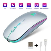 LED Wireless Mouse for Laptop, Rechargeable Slim Silent Computer Mouse, 2.4G Portable Mobile Optical Office PC Mouse with USB Receiver, 3 Adjustable DPI for Notebook, PC, Laptop, Computer, Desktop