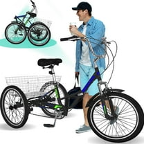 Lilypelle Folding Tricycle, 24" Three Wheel Bicycle for Adult, 7 Speed Adult Tricycle,Trike Cruiser With Big Basket for Exercise Shopping Picnic Outdoor Activitiess,Black