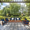 thumbnail image 1 of Costway 8PCS Patio Rattan Furniture Set Acacia Wood Frame Cushioned Sofa Chair Navy, 1 of 10