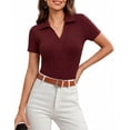 thumbnail image 2 of JYLFC Womens Short Sleeve Polo Shirts V Neck Collar Knit Top Casual Work Shirt for Summer, Claret 2XL, 2 of 5
