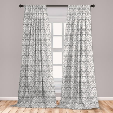 White And Grey Curtain Panels Grey and White Curtains 2 Panels Set, Vintage Flourishing Flowers with Traditional Design and Curves, Window Drapes for Living Room Bedroom, Grey Pale Grey White, by Ambesonne ()