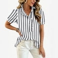 thumbnail image 4 of Womens Striped Pattern Shirts Short Sleeve Button Ruffle Stand Collar Shirt Puff Tighten Cuffs Fashion Top Summer Dressy Casual Loose Tops XL Gray, 4 of 5