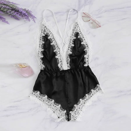 

Levmjia Women s Pajamas Set Clearance Summer Plus Size Ladies Fashion Solid Color Erotic Lace Sexy Deep V Satin Sexy Camisole One-piece Pajamas