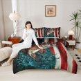thumbnail image 4 of Homewish 3D Pike Fish Queen Comforter Set, Vintage American Flag Bedding Sets, Rustic Old Fashion Reversible Bedding Comforter Set, Breathable Home Decor, 3pcs, 4 of 8
