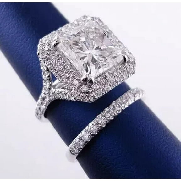 4Ct Princess Lab Created Diamond Wedding Bridal Ring Set 14K White Gold Plated