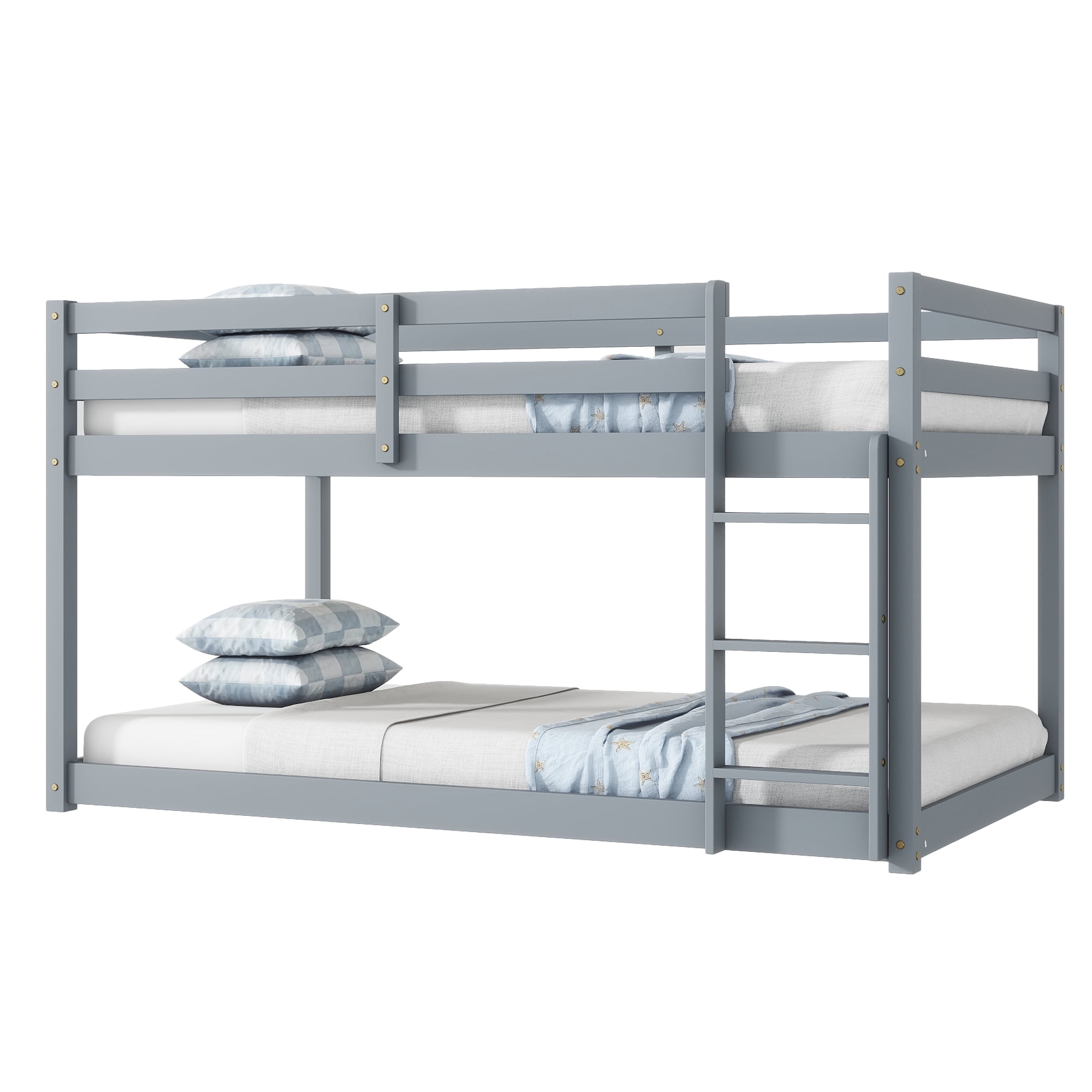 Sailvan Floor Bunk Bed Twin Over Twin, Solid Wooden/Solid Rubber, Upper Bed Platforms crafted with Strengthened Slats
