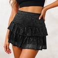 thumbnail image 4 of vigerkar Women Sequin Skirt Sparkly Cute High Waist Ruffle Flowy Shiny Glitter Mini Short Skirts Night Out Club Party (Black, L), 4 of 5