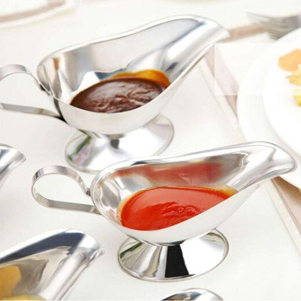 Ketchup Container Seasoning Cup Sauce Boat HUOFU Stainless Steel Gravy Boat Juice Bucket Dish Salad Dressing Server Pourer Roasting Sauce Dish 5 oz 