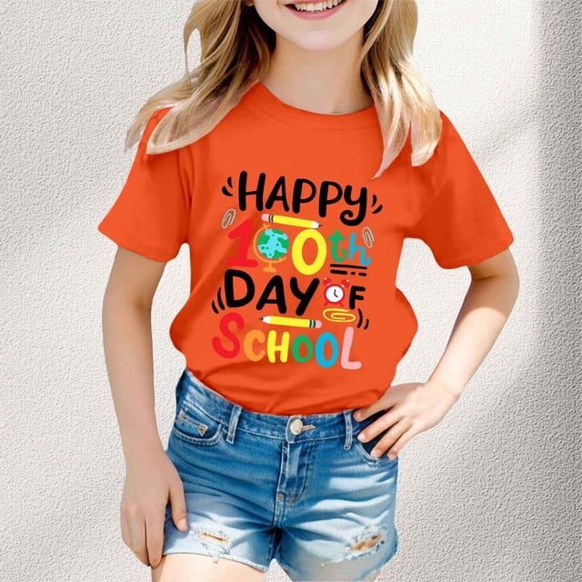 iTNHFP Vêtements d'Été pour Fillettes Garçon et Fille Mode Décontractée Imprimé Col Rond T-Shirt à Manches Courtes 5855