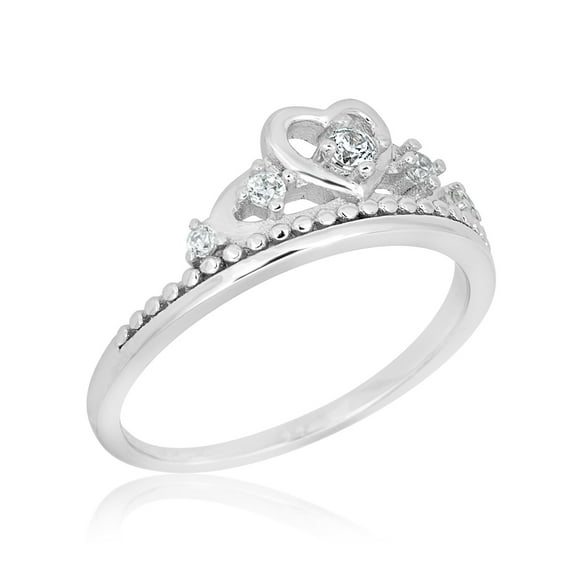 AVORA 925 Sterling Silver Simulated Diamond CZ Heart Tiara Ring, Size 4 - Size 4