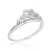 925 Sterling Silver Simulated Diamond CZ Heart Tiara Ring, Size 4 Size 4