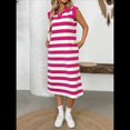 thumbnail image 1 of Vestido de Verano A Rayas para Mujer, Corte A, Informal, con Mangas , Cuello de Solapa, Estilo Camiseta, con Bolsillos, Color Rojo Rosa, Talla M, 1 of 10