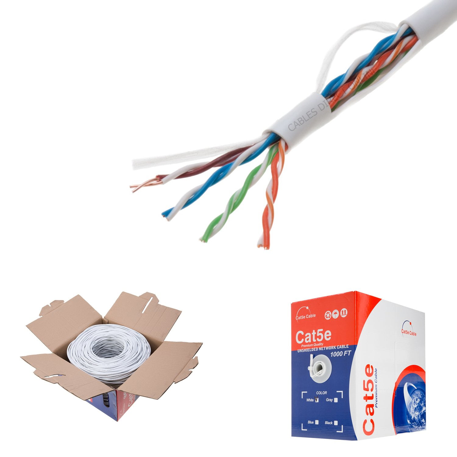 1000ft CAT5e UTP Solid 350Mhz LAN Cable 24AWG RJ45 Network