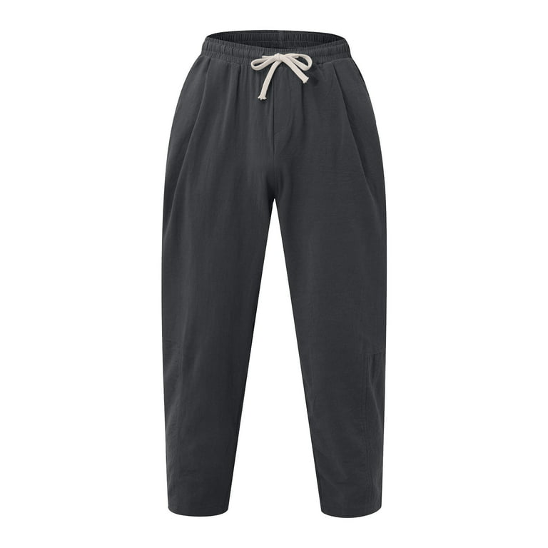 Guvpev Men's Casual Loose Pants Loose Fit Linen Comfortable Breathable Pants  - Dark Gray XXXXL 