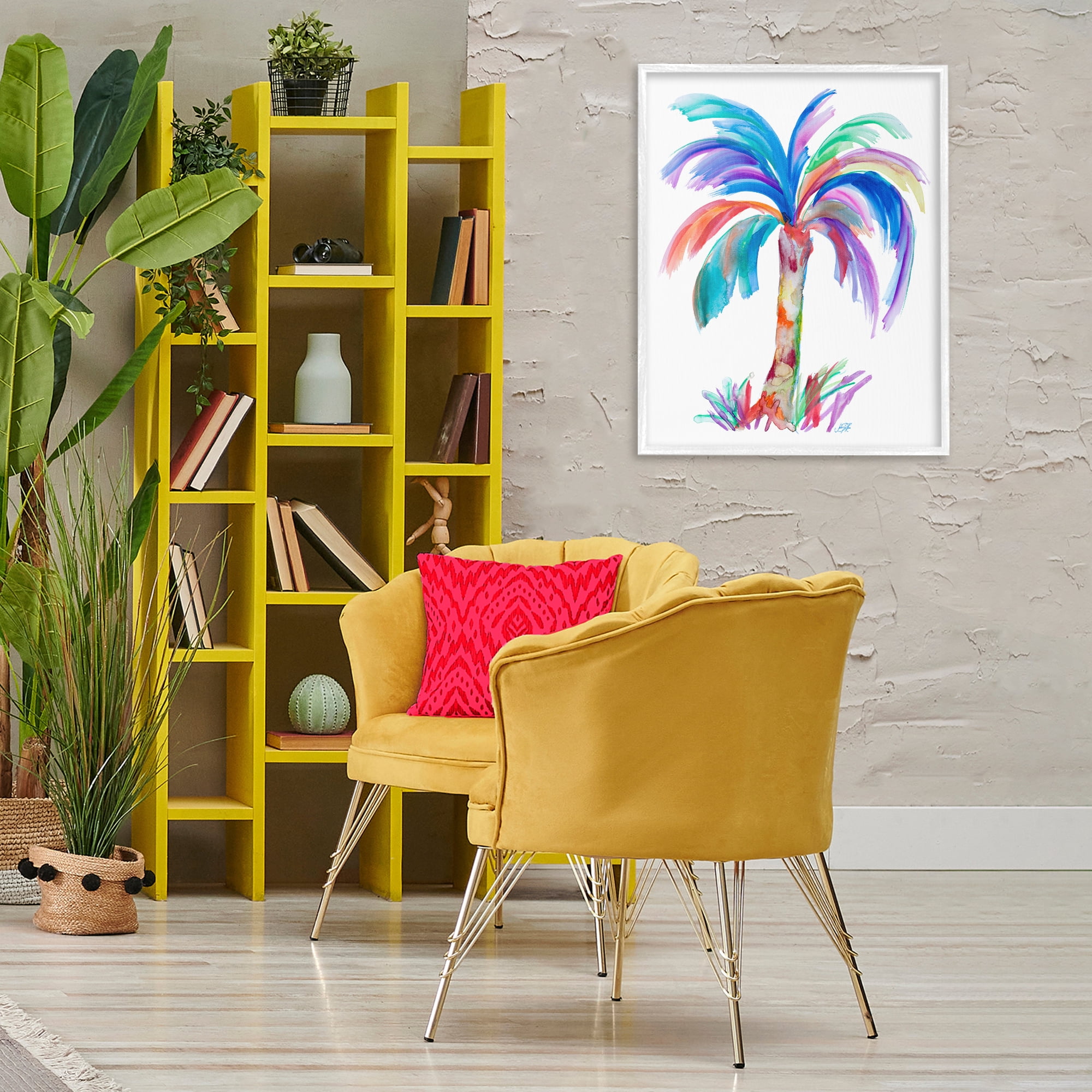 Stupell Industries Bold Palm Tree Botanical & Floral Painting White Framed Art Print Wall Art, 24 x 30