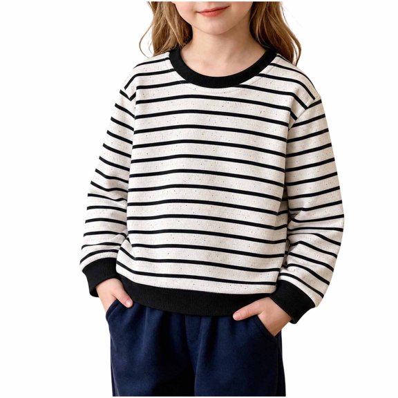 Wyongtao Striped Sweater for Kids Boys Girls Long Sleeve Crewneck Pullover Casual Classic Fall Winter Blouse (3-4 Years, Black)