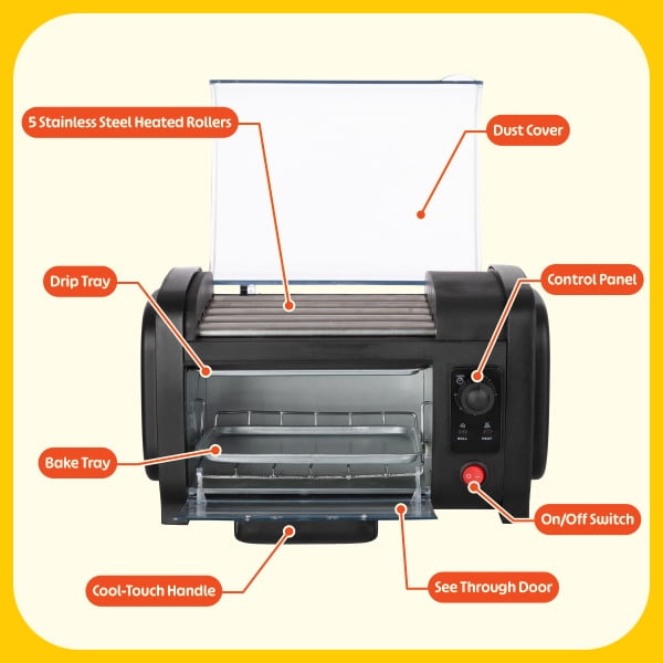 Hotdog Roller Grill, Stainless Steel Hot Dog Roller With Extra Long Wood Handle Bbq Hot Dog Griller Evenly Cooked Hot Dogs 5 Hot Dog Capacity Silver