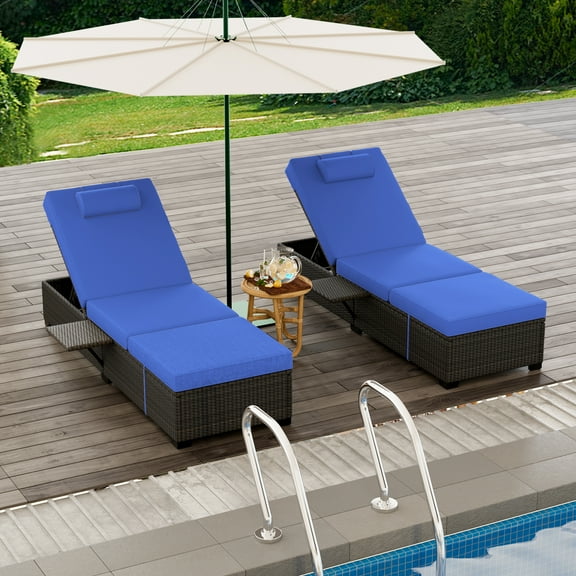 Litake Patio Lounge Chairs,Outdoor PE Wicker Chaise Lounge Set of 2,Chaise Lounge Chair Outdoor，Pool Furniture,Brown Rattan Recliners with Adjustable Backrest,Storage Table