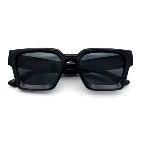 Womens Mod Pop Color Beveled Thick Horn Rim Plastic Fashion Sunglasses All Black