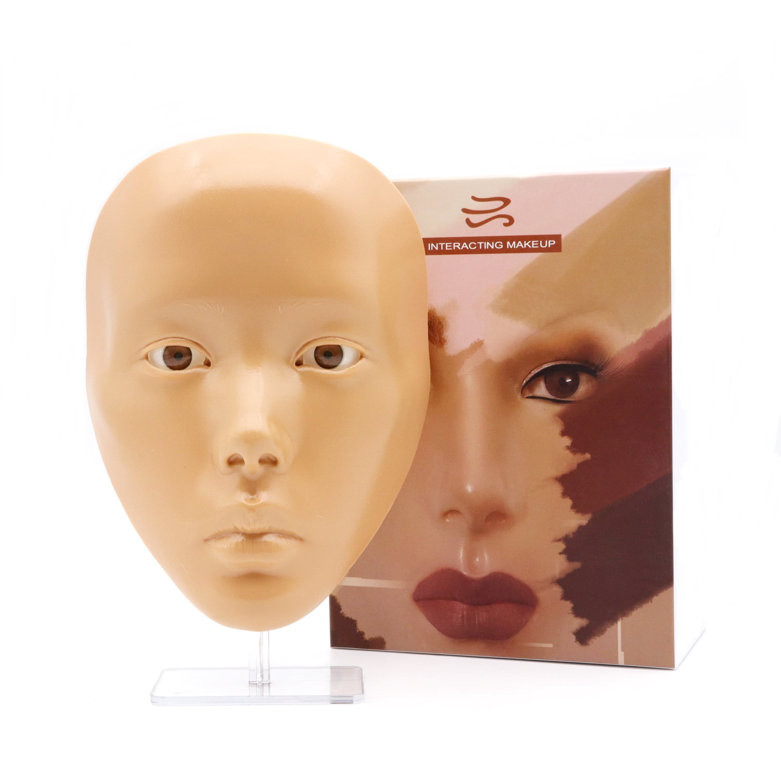 5D White Face Paint Makeup Practice Board,Silicone Bionic Skin Makeup  Mannequin Face,Silicone Mannequin Head with Stand