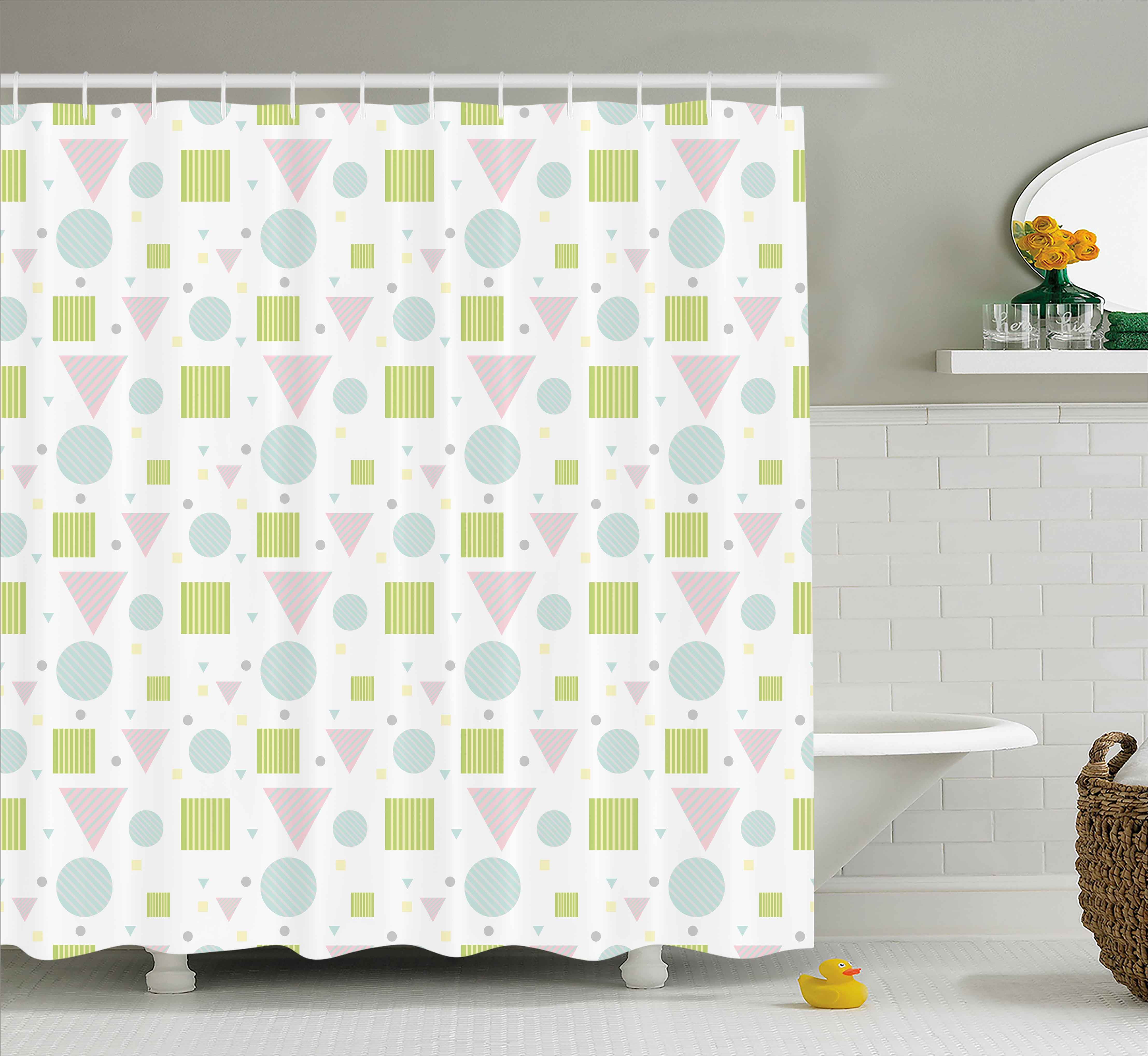 Pastel Shower Curtain, Abstract Art Geometric Figures in Pastel Colored
