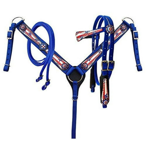 Showman Nylon Headstall & Breast Collar Set w/ Stars & Stripes Print Overlay