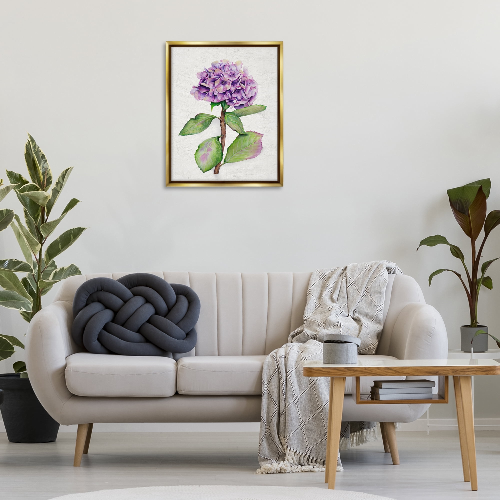 Stupell Industries European Style Hydrangea Botanical & Floral Painting Gold Floater Framed Canvas Art Print Wall Art, 25 x 31