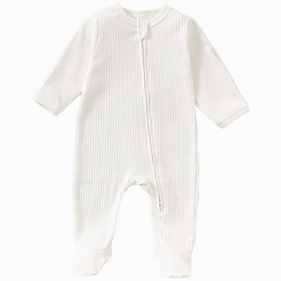 CAUYDY Baby Boys Sleepers Preemie Clothes 0 3 6 9 12 18 24 Months Newborn Long Sleeve Bodysuit Infant Boy Cute Romper Fall Winter Toddler Pajamas White for Sizes 9-12 Months