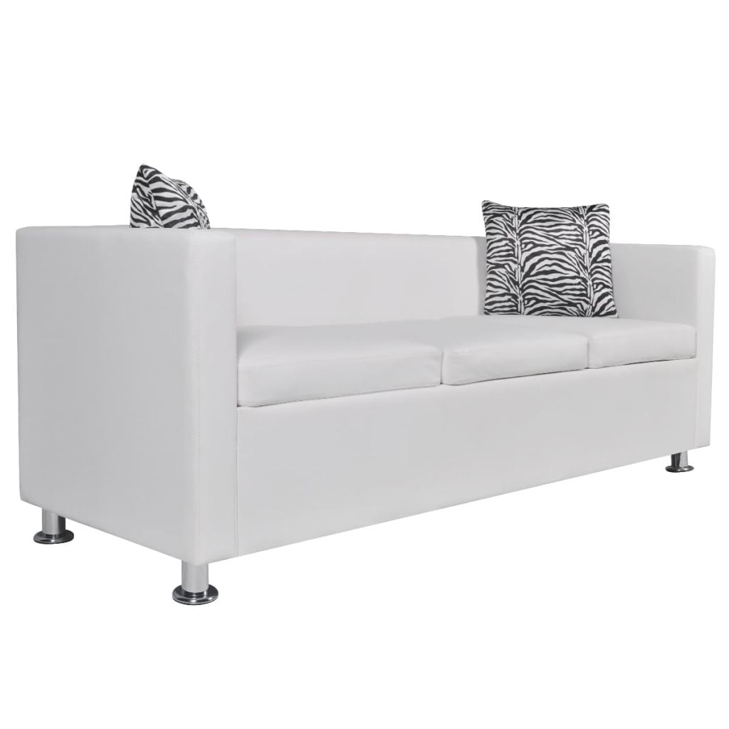 Kepooman 3-Seater Modern Leather Armchair with Metal Feet and Pillows for Home, White Kepooman 3-Seater Modern Leather Armchair with Metal Feet and Pillows for Home, White