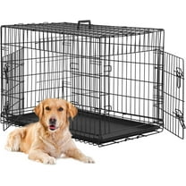 BestPet 24 inch Foldable Metal Dog Crate for Small Dogs, Double Door, Divider, Removable Tray(Black)