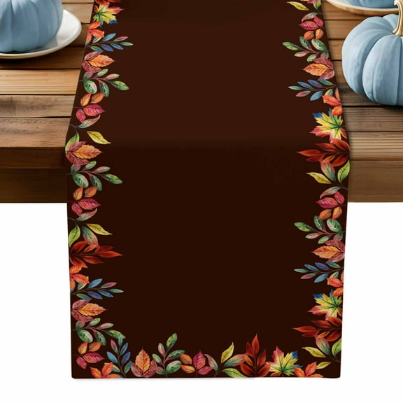 ERUNPONLY Fall Brown Table Runner - 72 Inch Long Maple Leaf Watercolor Vintage Botanical Cotton and Linen Blended Dress Scarves Farmhouse Table Runner for Kitchen Dining, Coffee Table, 18" x 72"