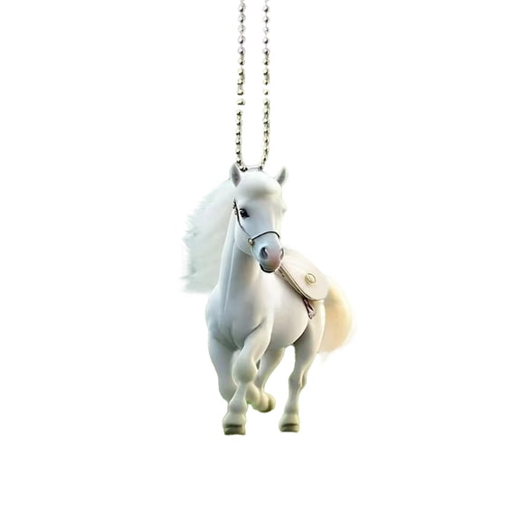 PEIBang White Horse Car Rear View Mirror Pendant,2D Acrylic Horse Hanging Ornament Car Pendants for Car Interior Accessories