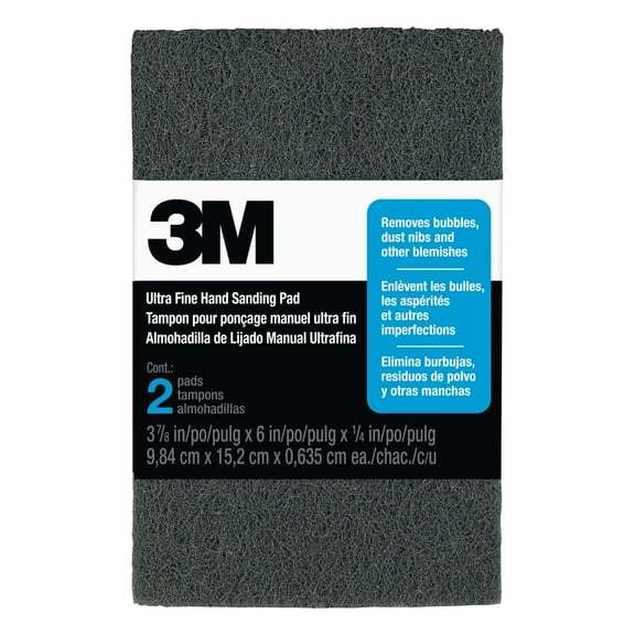 3M Hand Sanding Pads, 7448, 00 & Ultra Fine, 3 7/8 in x 6 in x 1/4 in, 2 Pads
