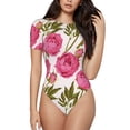 thumbnail image 1 of Balery Rose Flowers Body de cuello redondo de manga corta para mujer Tops de manga corta Tops básicos-X-Large, 1 of 7