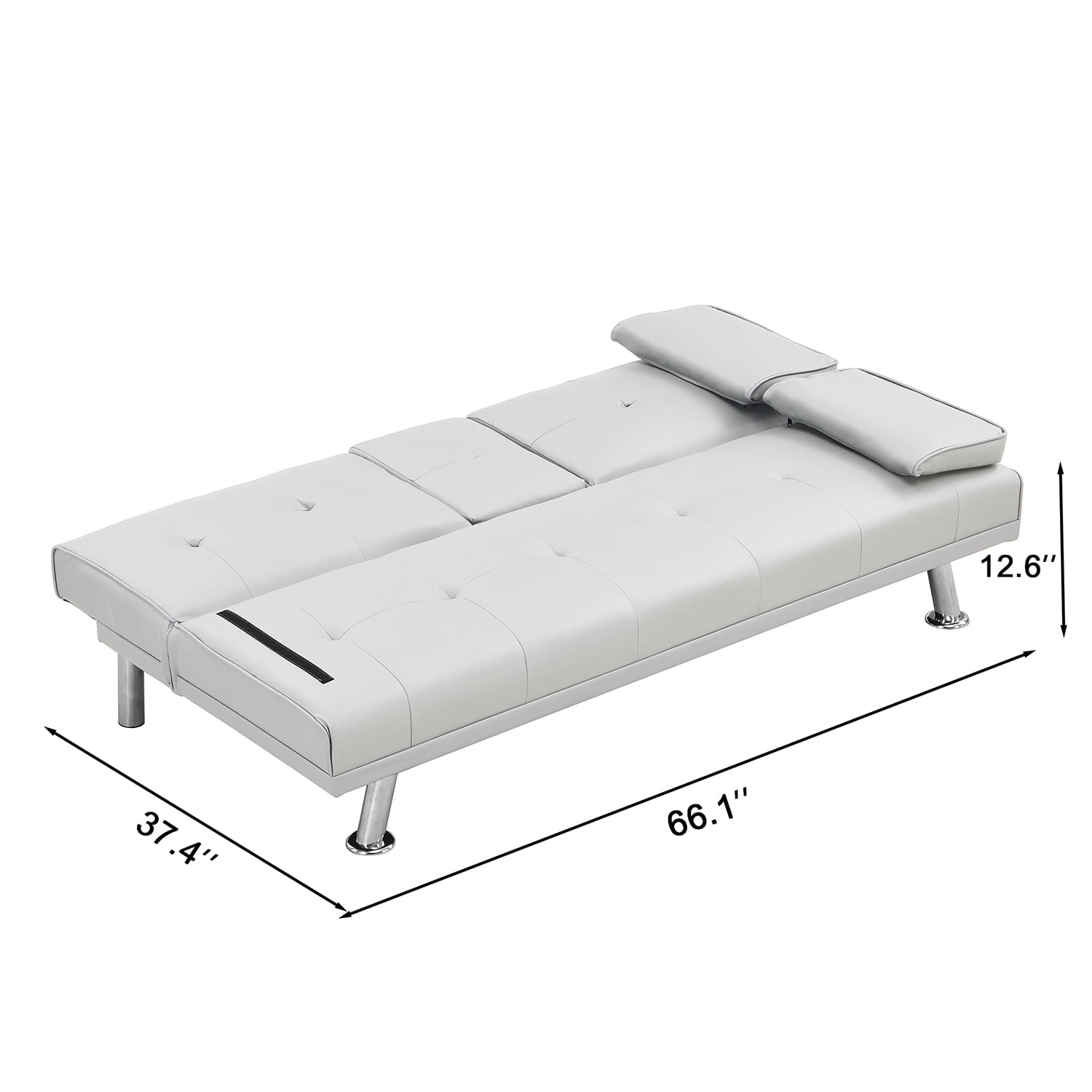 Kadyn Futon Sofa, Mid Century Sofa Bed with Armrest, Leather Futon for Office, White Kadyn Futon Sofa, Mid Century Sofa Bed with Armrest, Leather Futon for Office, White