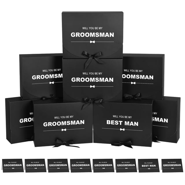 Paquete de 8 cajas de propuesta de padrinos de boda con tarjeta (7 cajas de padrinos de boda, 1 caja de padrino) Caja de regalo de padrinos de boda de 10.6?7.9?3.1 pulgadas con cinta Will You Be My Gr