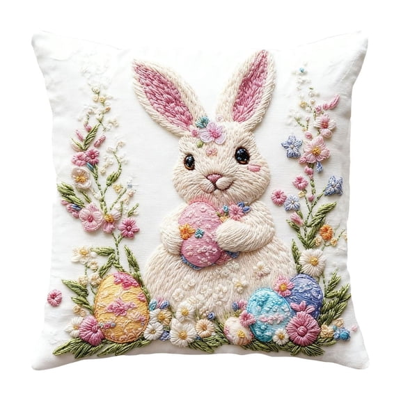 Easter Bunny Egg Pattern Pillowcase for Sofa Beds Living Room Bedroom Holiday Decor Home Accents 17.7 x 17.7 inches
